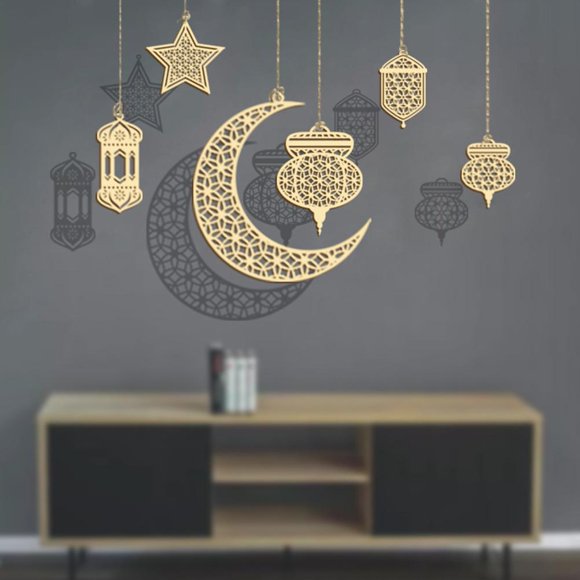 6Set Wooden Moon and Decor, Elegant Decorative Hanging Ornaments for Home DIY Wall Decor Supplies