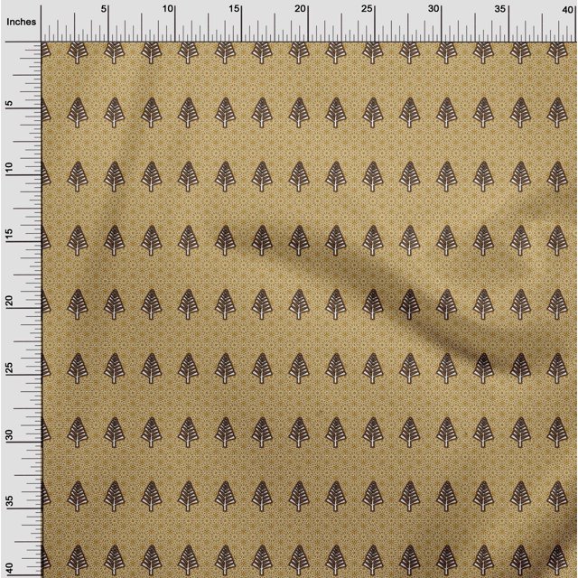oneOone Polyester Lycra Dark Mustard Fabric Tree & Geometric Block Fabric For Sewing Printed Craft Fabric By The Yard 56 Inch Wide