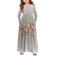 thumbnail image 1 of Teen Girls Tiered Maxi Dress, Solid Color Layered Ruffle Dress with Pockets, Bohemian Style for Party, Photo Shoot, and Holiday. 150Gray, 1 of 4