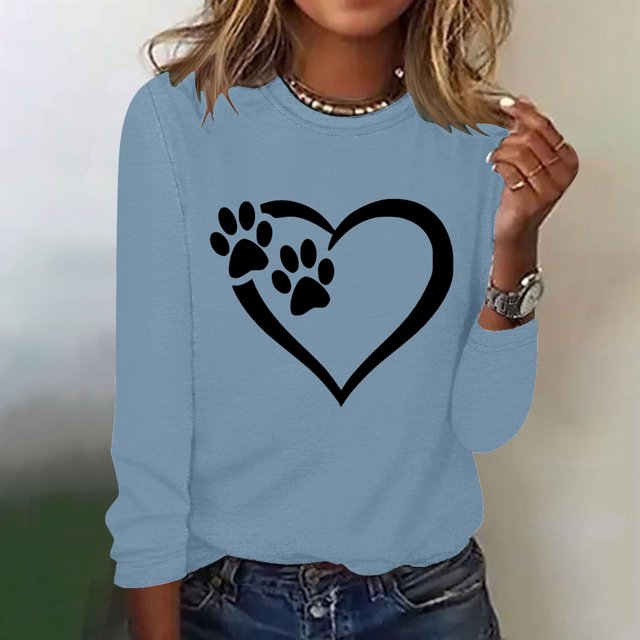 XZNGL Womens Printed Round Neck Pullover Long Sleeved Casual Womens