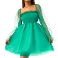 thumbnail image 1 of Robe Décontractée Femme Été Couleur Unie Cou Carré Longue Manche Transparente S/M/L/XL, 1 of 5