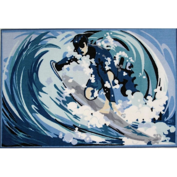 Fun Rugs Rectangle Multi-Colored Surfin' Nylon Kids Rug