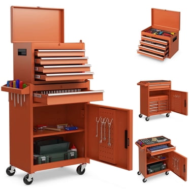 Costway 2 in 1 Tool Chest & Cabinet with Sliding Drawers Rolling Garage Organizer Orange