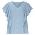 thumbnail image 3 of Timegard Summer Tops for Women V Neck Ruffle Cap Sleeve Chiffon Lightweight Button up Shirts Loose Casual, 3 of 5
