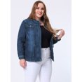 thumbnail image 3 of GRACE & GRANDEUR Women's Plus Size Stand Collar Zip Closure Drawstring Denim Jacket Navy Blue 1X, 3 of 5