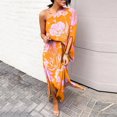 thumbnail image 1 of TMOYZQ 50 % de Rabais Été! Robe Longue Maxi à une Épaule pour Femmes, Ourlet Fendu, Imprimé Floral, Manches Courtes Évasées, Coupe Ample Froncée, Robe de Cocktail, Robe de Soirée, Robes d'Invitée de Mariage, 1 of 7