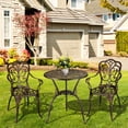 thumbnail image 1 of Cast Aluminum Bistro Set – 3-Piece Weather-Resistant Patio Table & 2 Chairs – Umbrella Hole – Garden Stool – Backyard, Balcony, Porch & Poolside –Bronze, 1 of 7