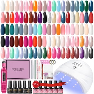 PEACECOLOR 53PCS Gel Nail Polish Kit avec lumière U V et perceuse 35 Couleurs Gel Polish Nail Kit All Season Soak Off Gel Polian Set avec Glitter Glo Matte