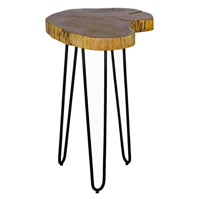 Alaterre Furniture Hairpin Natural Wood with Metal 20" Round End Table, Live Edge