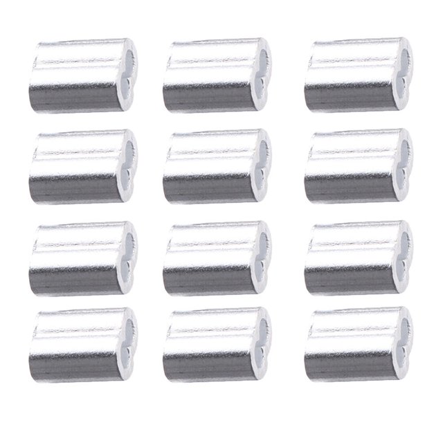 200pcs 1/8 Inches 2MM Wire Rope and Cable Aluminum Crimping Loop Sleeve Steel Rope Joint Aluminum with Double Holes
