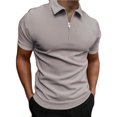 thumbnail image 1 of DPTALR Hommes Décontracté Uni Col Rabattu Chandail Patchwork Fermeture Éclair Manches Courtes Blouse, 1 of 5