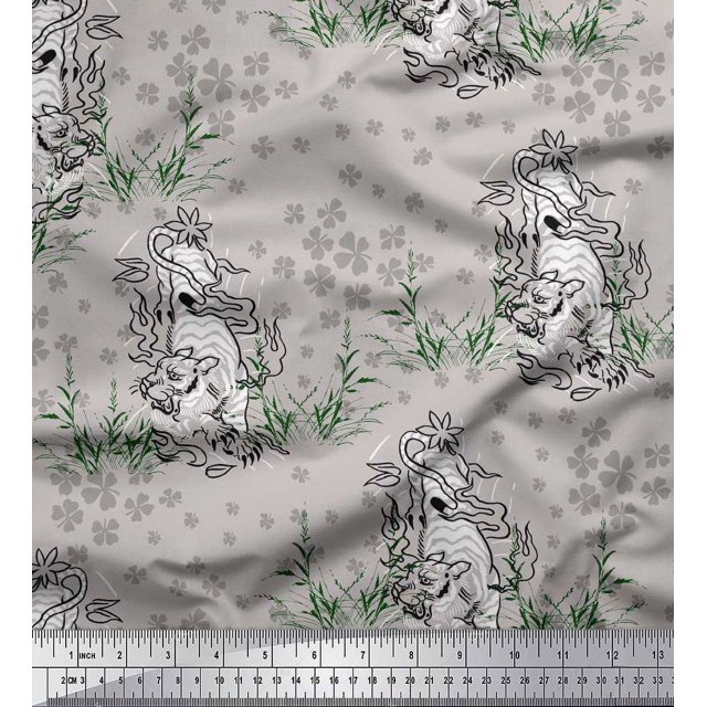 Soimoi polyester Crepe Fabric Boy,Surfboard And Beach Bird Printed Craft Fabric by the Yard 42 Inch Wide