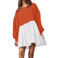thumbnail image 1 of Womens Oversized Sweatshirt Dress Long Flowy Patchwork Pullover Tops Cute Drop Shoulder Sweatshirts Fall Long Sleeve Mini Dress Teen Girls Crewneck Solid Tunic Pleated Loose Clothing Beig, 1 of 5