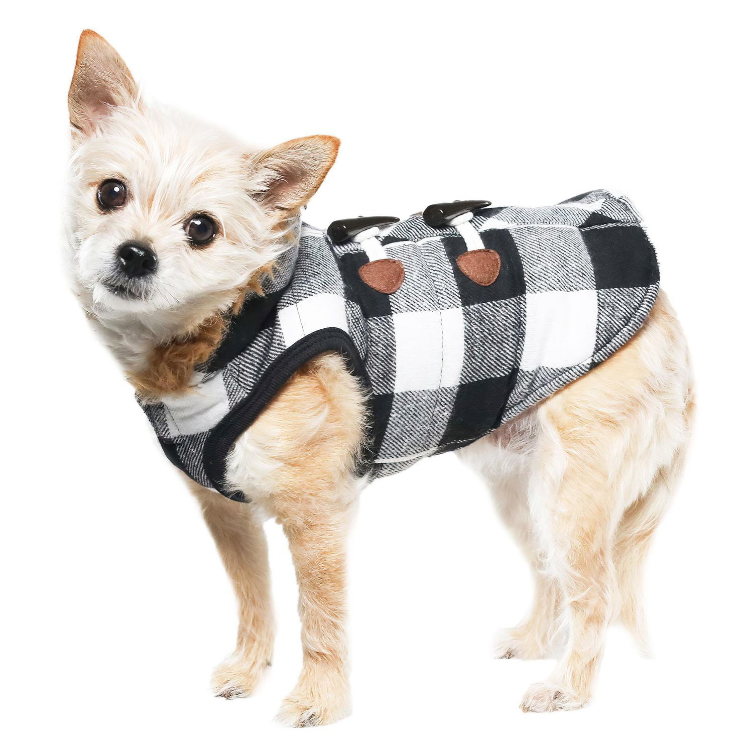 Holiday Time Vêtements pour chiens: Veste à capuche pour l'automne et l'hiver, tissu écossais noir et blanc, taille XS-XL