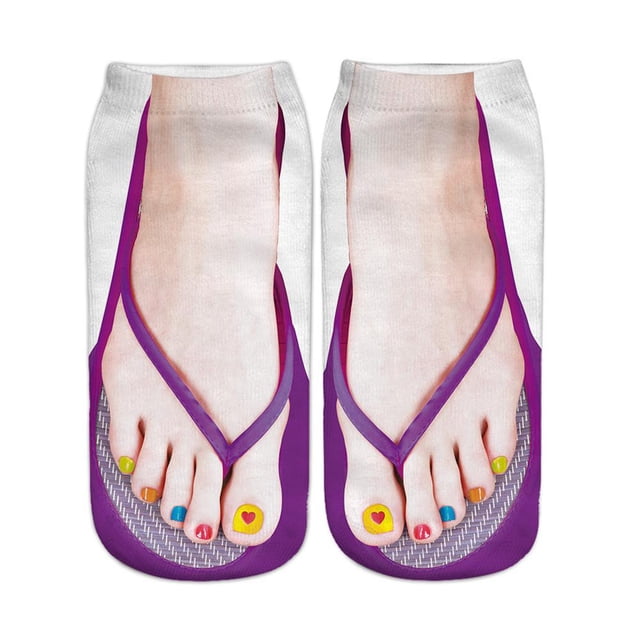 3D Pattern Manicure Print Socks Flip Flop Funny Hidden Running Socks for Women