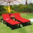 thumbnail image 2 of Costway Lot de 2 Chaises Longues Inclinables en Rotin pour Patio, Ajustables, avec Housse Rouge et Blanc Cassé, 2 of 8