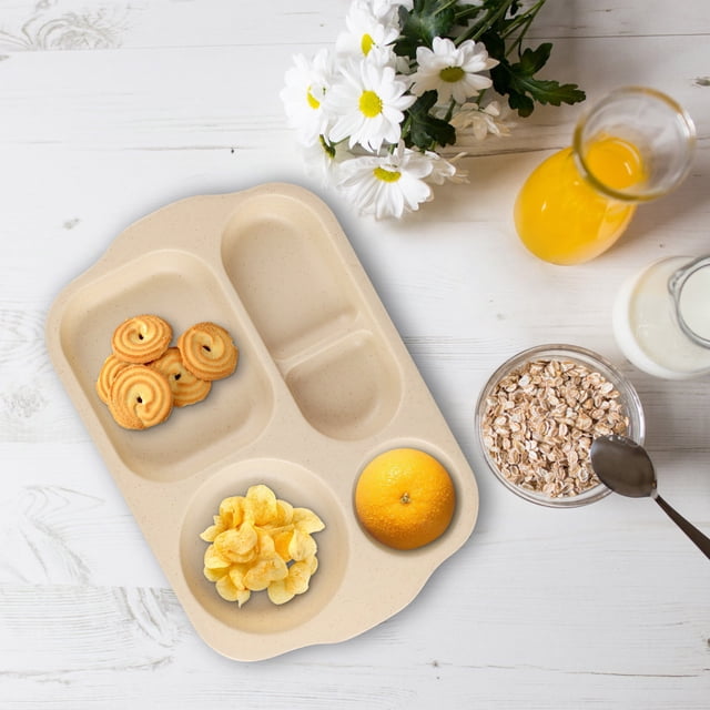 Fridja Large 12 Inch Divided Plates for Kids Adults, Solid Color Wheat Straw Portion Control Meal Plate, Reusable Plastic Compartment Plates, Practical Dinner Plates Dessert Lunch Plates