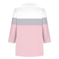 thumbnail image 4 of Soki T-shirt à Rayures pour Femmes à Col en V, Col à Revers, Manches 3/4, T-shirt Décontracté à Agencement de Couleurs, 4 of 5