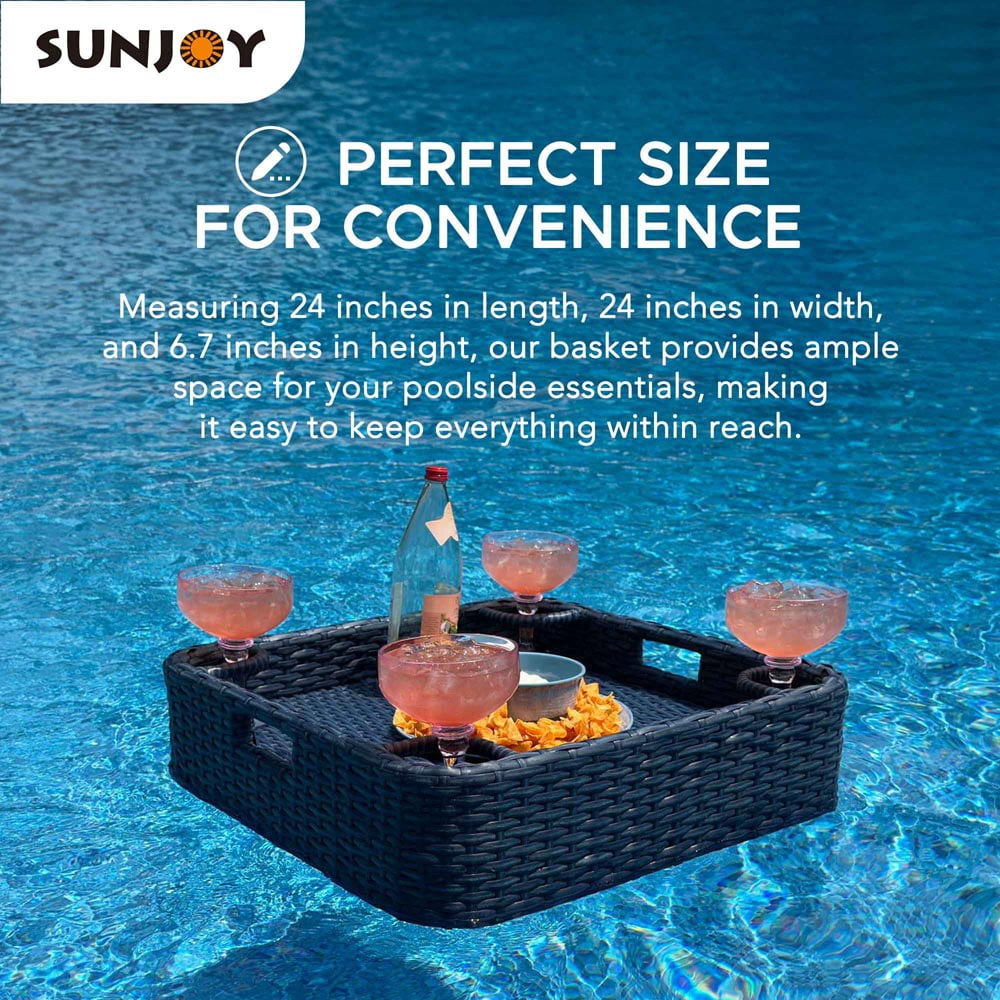 Sunjoy Floating Pool Canopy with Add-on 36x24 in. Wicker Tray,Gray