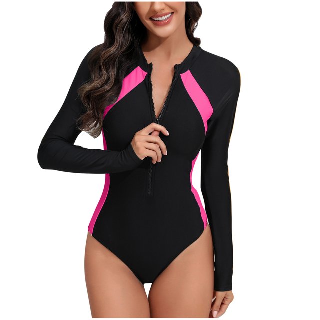 RKSTN Maillot de Bain pour Femmes Maillot de Bain à Manches Longues Combinaison de Plongée une-Pièce Été Plage Surf Tenue de Bain Décontractée Mode Maillot de Bain pour Femmes