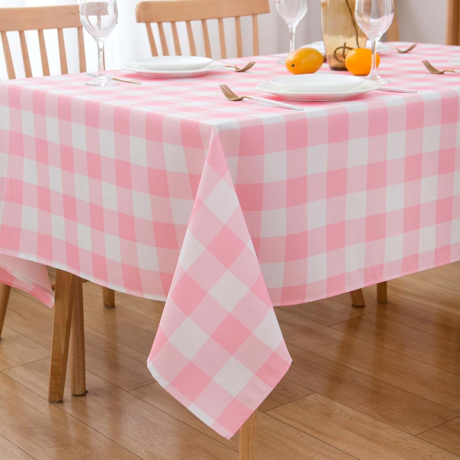 Pink Gingham Tablecloth Rectangle Table 60" X 120" - Oblong Polyester Pink and White Checkered Plaid Table Cover Reusable Water Resistant for Spring Valentine Summer Holiday Picnic Dinner Table Décor