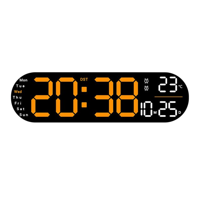 Penkiiy 13.7" Large Digital Wall Clock Battery Operated with Big Digits LCD Screen Display, Day, Date, Alarm, Auto DST, Temperature for Living Room, Bedroom, Desk Decor, Mounted, Gift for Elderly