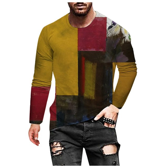 AMERTEER T-shirt Décontracté pour Hommes Impression Numérique 3D Col Rond Manches Longues
