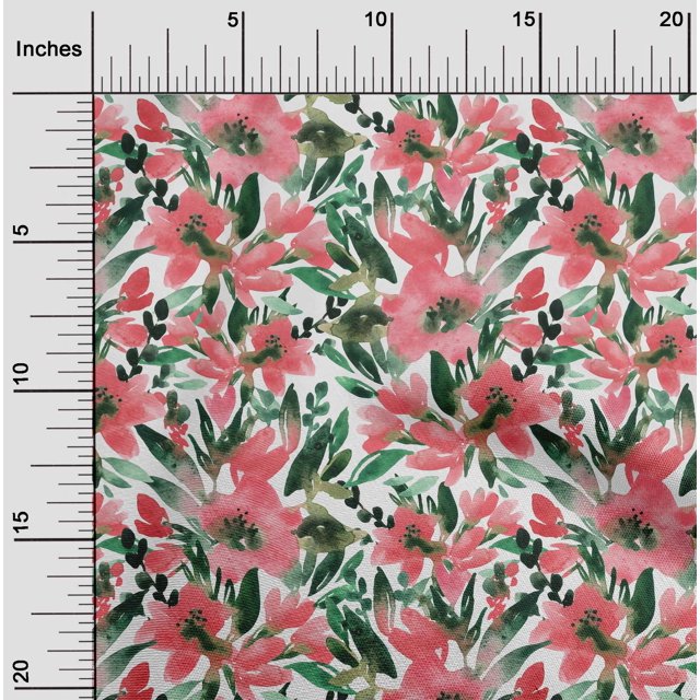 oneOone Tissu Polyester Lycra Rouge Feuilles & Floral Aquarelle Matériel de Robe Tissu Imprimé Tissu au Mètre 56 Pouces de Large