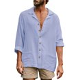 thumbnail image 1 of Kmbangi Men Long Sleeve Shirts Solid Color Loose Casual Button down Tops with Pockets Spring Clothes for Beach Streetwear, 1 of 8