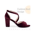 thumbnail image 3 of BLISSFUL STEP Women's Shoes Faux Velvet Chunky Heel Open Toe Crisscross Strap Buckle Sandals Burgundy 7, 3 of 4
