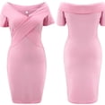 thumbnail image 4 of Leutsin Ladies V-Neck Cross-Lapel Slim-Fitting Short-Sleeved Solid Color Dress, 4 of 5
