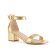 thumbnail image 1 of BLISSFUL STEP Women's Shoes Open Toe Block Heel Ankle Strap Sandals Gold 8, 1 of 7