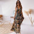 thumbnail image 1 of Aqestyerly Robe à Col en V pour Femmes Sans Manches Mi-Mollet Longue Robe Aguichant Dos Ouvert Design Imprimé Tenue Décontractée d'Été HWRETIE, 1 of 6