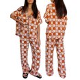 thumbnail image 1 of SUNSIOM Ensemble d'Été 2 Pcs pour Femmes Imprimé Feuille de Palmier Manches Courtes Col à Revers avec Pantalon à Cordon, 1 of 6