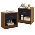 thumbnail image 1 of Gymax Table de Chevet 2 Pcs avec Tiroir Table d'Appoint avec Tiroir Coulissant Étagère de Rangement Ouverte Brun, 1 of 10