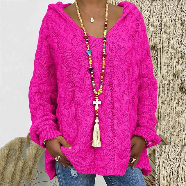 RKSTN Sweaters for Women Fashion Loose Large Size Color Hood Long Sleeves Sweater Tops Fall Sweaters