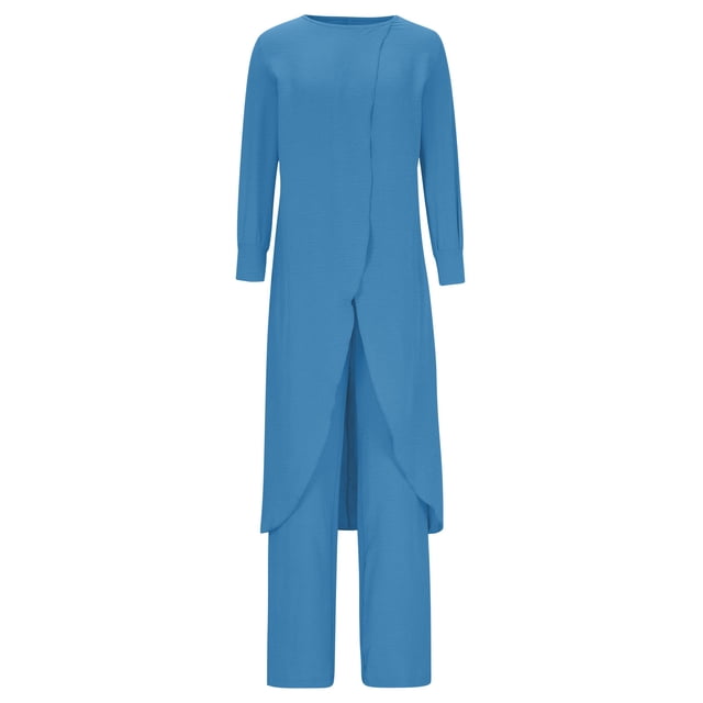 Birdeem Blouses pour Femmes Mode Femme Col Rond Uni Manches Longues Blouse Pantalon Long Taille Élastique Ensembles de Détente