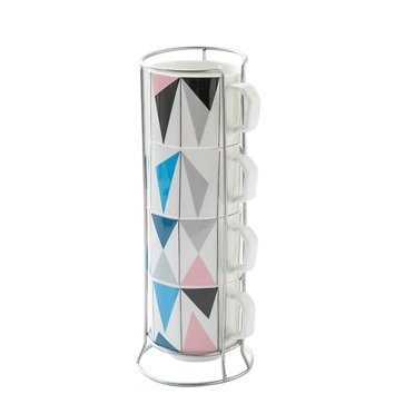 Espresso Cups and Saucers  Stackable Demitasse with Metal Stand  Turkish Coffee Mug  Organizer Rack