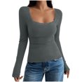 thumbnail image 1 of Timegard Going out Tops for Women Ribbed Lace Square Neck Slim Comfy Long Sleeve Shirts Tops Trendy, 1 of 5