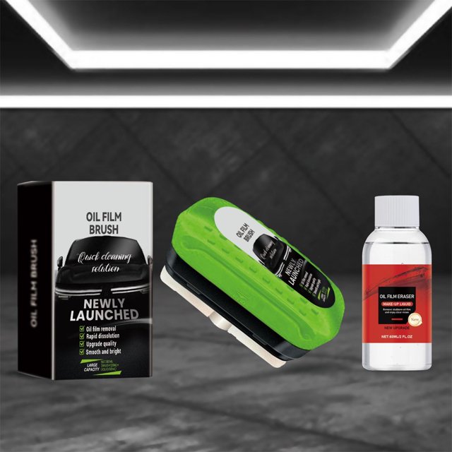 CNKOO Car Glass Oil Film Remover Kit 180ml with Cleaning Brush - Professional Waterproof Windshield Cleaner Set for Front Rear Windows Mirrors - Rain Repellent Long Lasting Protection Aut