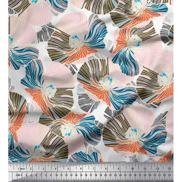 Soimoi Polyester Crepe Fabric Artistic Flower Decor Fabric Printed Yard 52 Inch Wide