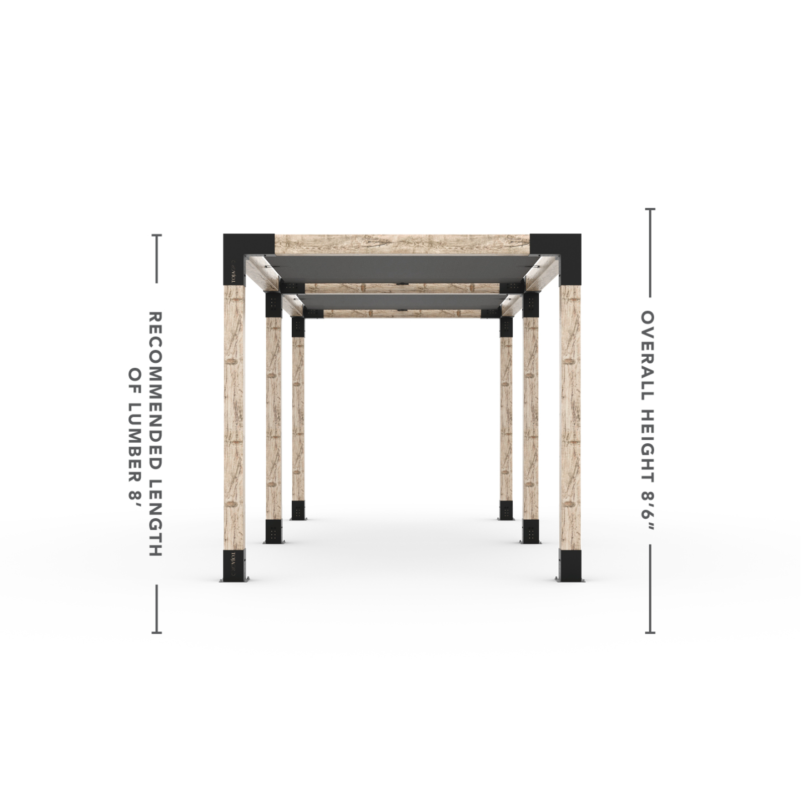 Kit Toja 12' x 22' Double Pergola avec 2 voiles d’ombre pour poteaux en bois 6x6