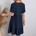 thumbnail image 4 of Robe à Volants à Étages pour Femmes Grande Taille, Été, Manches Courtes, Robe Babydoll Décontractée à Col en V, Robes pour Dames, Bleu Foncé, 4TG, 4 of 7
