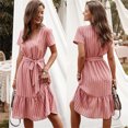 thumbnail image 2 of TJAZFJPA Robes de Vacances Femmes Femmes Robe à Rayures Imprimée Longueur Genou Robe Aguichant Robe à Manches Courtes Robe à Col en V Robe Noire à Paillettes Robe en Soie, 2 of 9