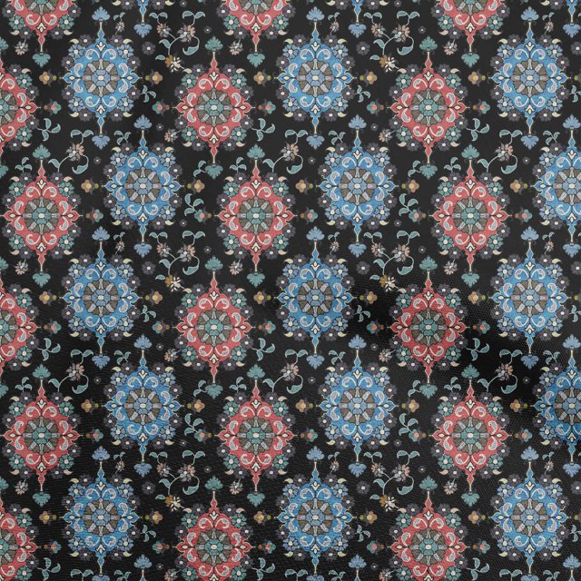 oneOone Polyester Spandex Black Fabric Asian Kilim Craft Projects Decor Fabric Printed By The Yard 56 Inch Wide