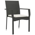 thumbnail image 3 of vidaXL 3 Piece Garden Dining Set with Cushions Black Poly Rattan, 3 of 5