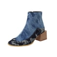 thumbnail image 2 of Women's Winter Square Toe Serpentine Leather Stitching High Heel Zipper Ankle Boots, 2 of 9