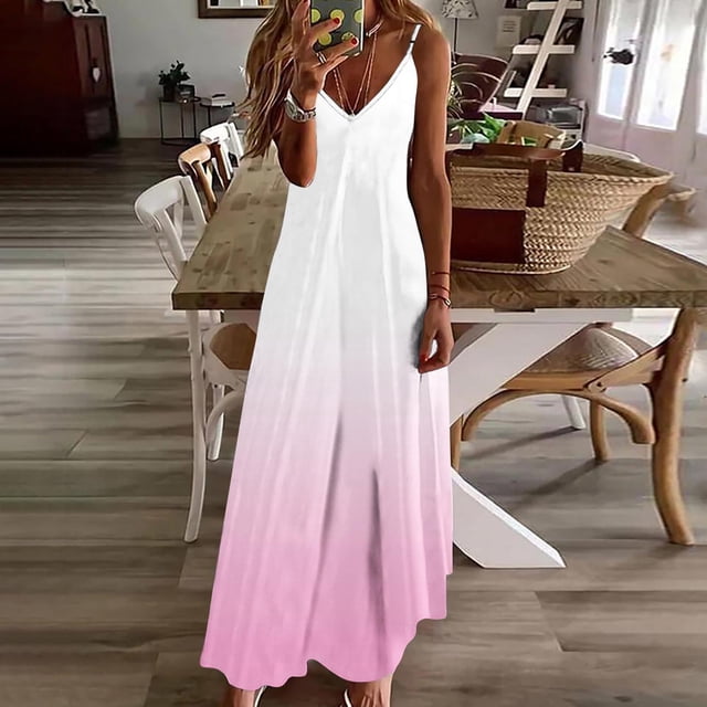 FcBaudy Robe Camis Sans Manches à Col en V, Robes d'Été pour Femmes, Robes pour Femmes Robes d'Été pour Femmes Imprimé Robe Sans Manches à Col Rond Robes Décontractées Robes pour Femmes
