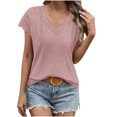thumbnail image 1 of Birdeem Women Casual Patchwork Lace Solid Short Sleeve V-Neck Tops, 1 of 6