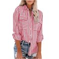 thumbnail image 2 of DPTALR Women's Tops Striped Printed Single Breasted Long Sleeve Shirt Cotton Linen Tops, 2 of 9